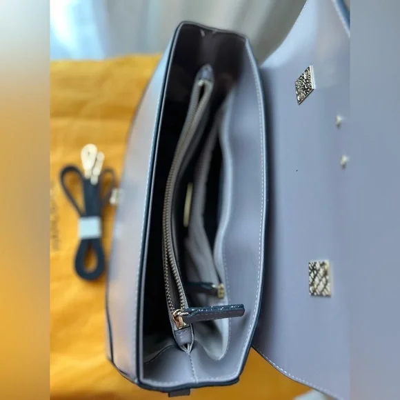 Valentino V Leather Satchel Handbag Purse Beige/Taupe Gaelle by Mario Valentino - Picture 8 of 11